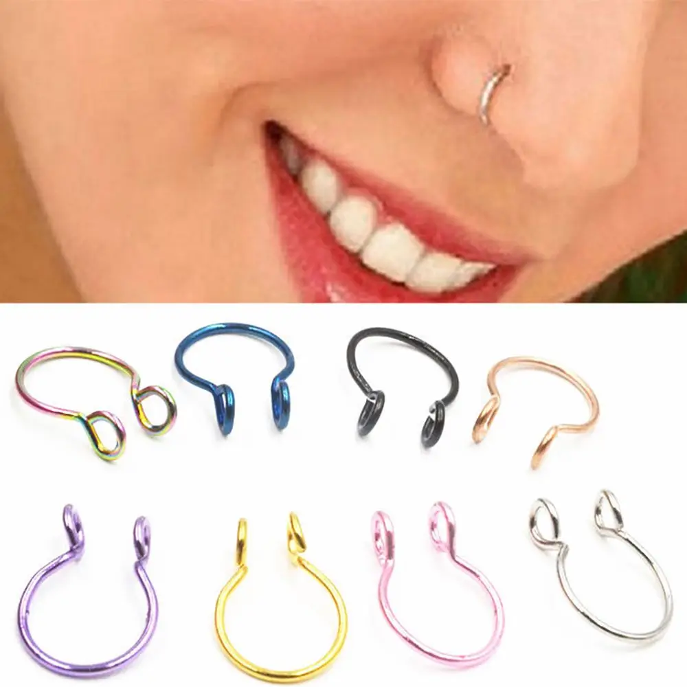U форма кольца в нос без Имитация пирсинга филигранные титановая хирургическая