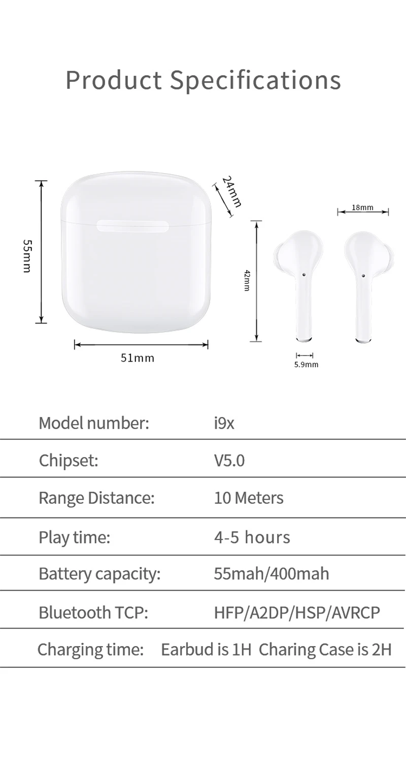 Высокая версия i9x TWS беспроводные Bluetooth V5.0 наушники мягкие стерео наушники для Xiaomi huawei iphone сенсорная гарнитура Мини наушники