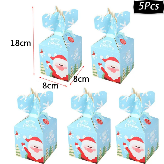 5pcs paper box e Веселые рождественские подарочные сумки Рождественская елка пластиковая упаковочная сумка Снежинка коробка с рождественскими конфетами новогодний спрос среди детей сумка Noel Navidad - Цвет: 5pcs paper box e
