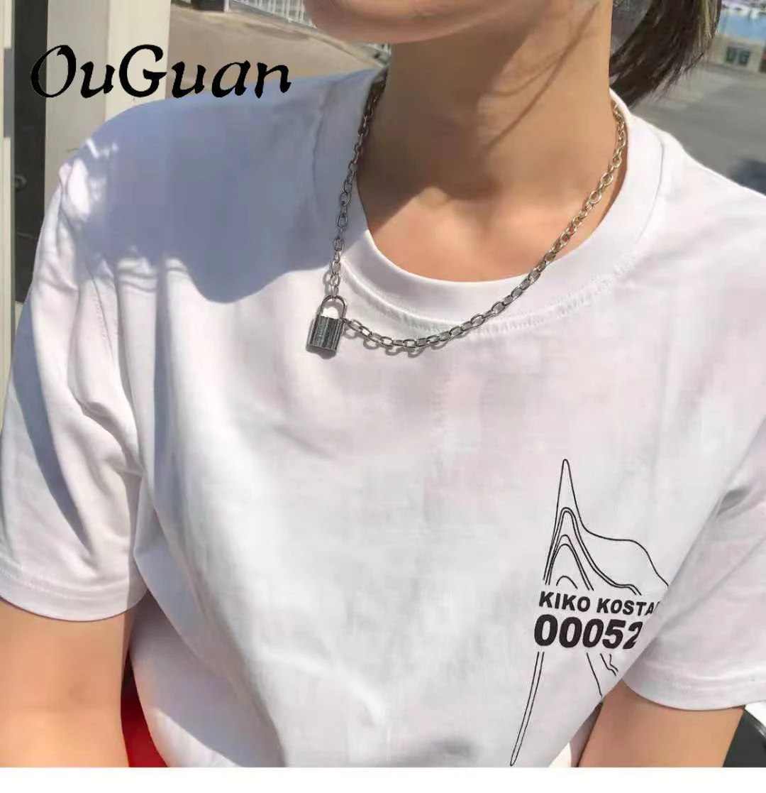 NK20190913 Цвет не выцветает OuGuan цепочка из нержавеющей стали Панк висячий замок ожерелье дамы рок хип хоп ожерелье мужские подарки дружбы - Окраска металла: NK20190913