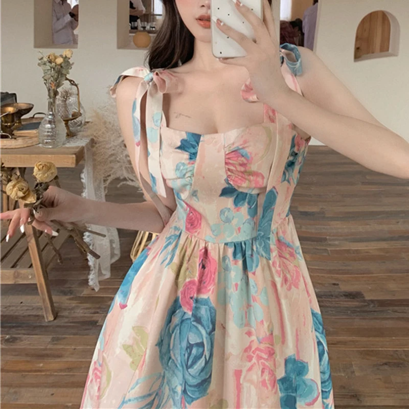 Платье на бретельках из полиэстера с плотным плечевым ремнем в стиле ретро