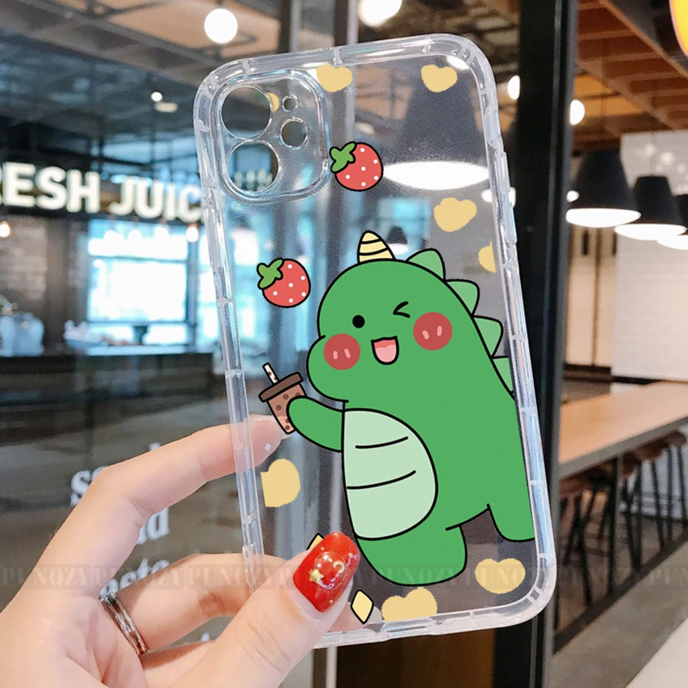 

PUNQZY Cute Animal Dinosaur Phone Case For iPhone 12 11 PRO MAX 6 7 8 Plus XR XS MAX SE 2020 lovely Transparent Soft TPU Cover