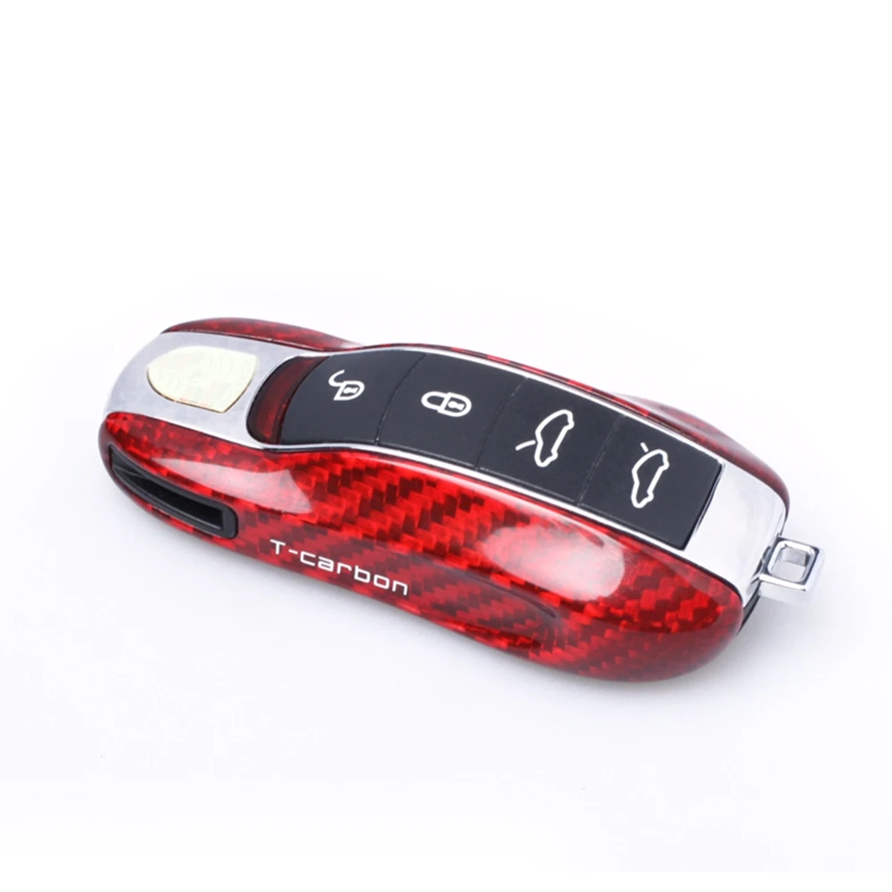 

For Porsche Cayenne Panamera Auto Remote Smart Key Cover Fob Case Real Carbon Fiber Black/Red Car Keychain Bag Hull Shell Cap