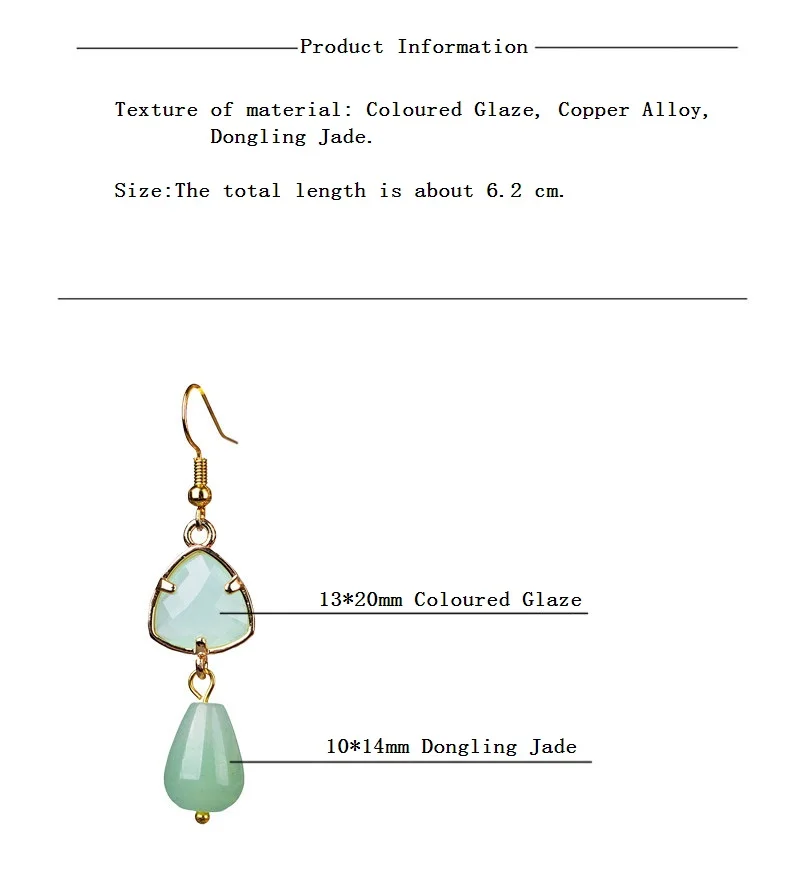 Серьги с подвесками в форме капли воды из легкого зеленого прозрачного глазурированного стекла Fashion Fresh Dongling Yu.