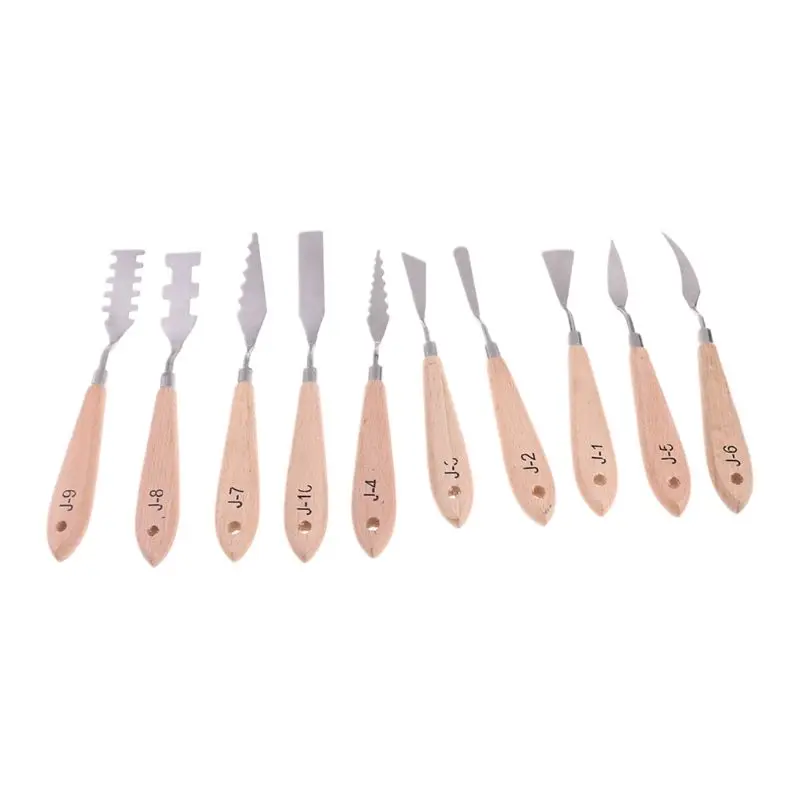 

10pcs Stainless Steel Spatula Palette Knives for artists, Art Tools for Oil Painting Acrylic Mixing Special Effects, Wooden