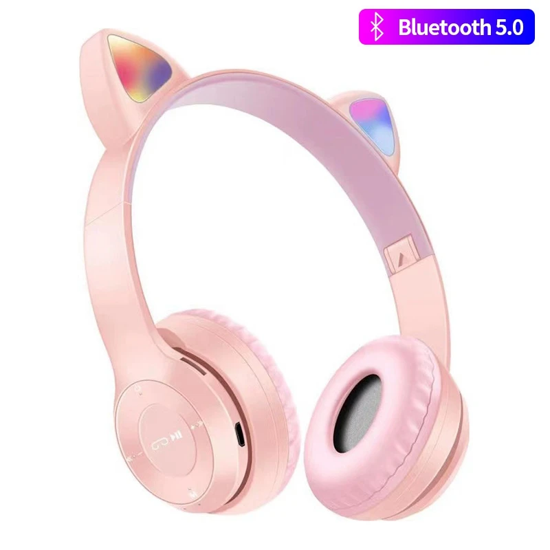 

Girl Wireless Headphones Cute Cat Ears Colorful RGB Bluetooth 5.0 Headset Noise Cancelling Gaming Headphones with Mic Gifts