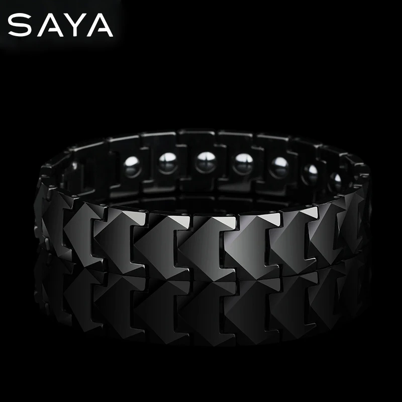 Tungsten Links Bracelets for Men Women Couples High Polished Inlay Health Magnetic Stones Three Color, Free Shipping, Customized