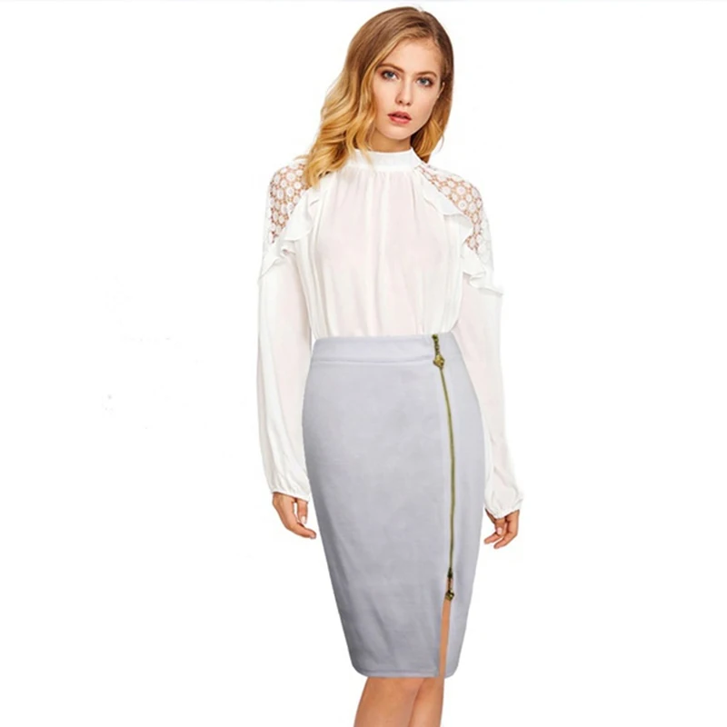 Сексуальная элегантная женская Юбка До Колена тонкая облегающая юбка на молнии