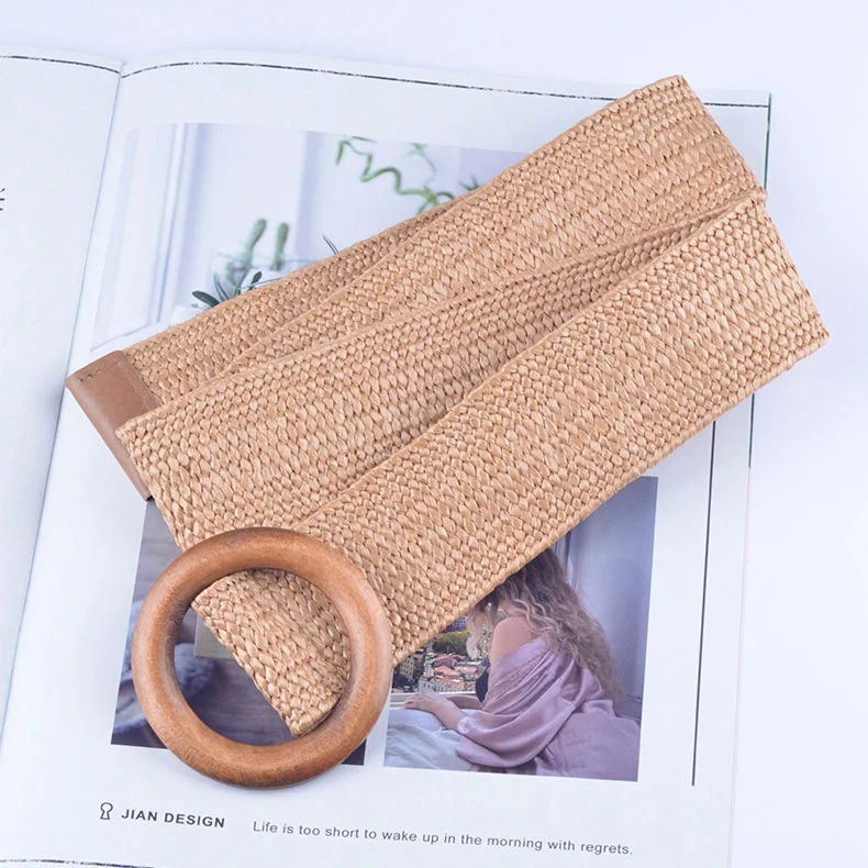 

Braided Belt With Wooden Buckle Ladies Casual Solid Luxury Fashion Dress Summer Women Women Straw Belt Wood