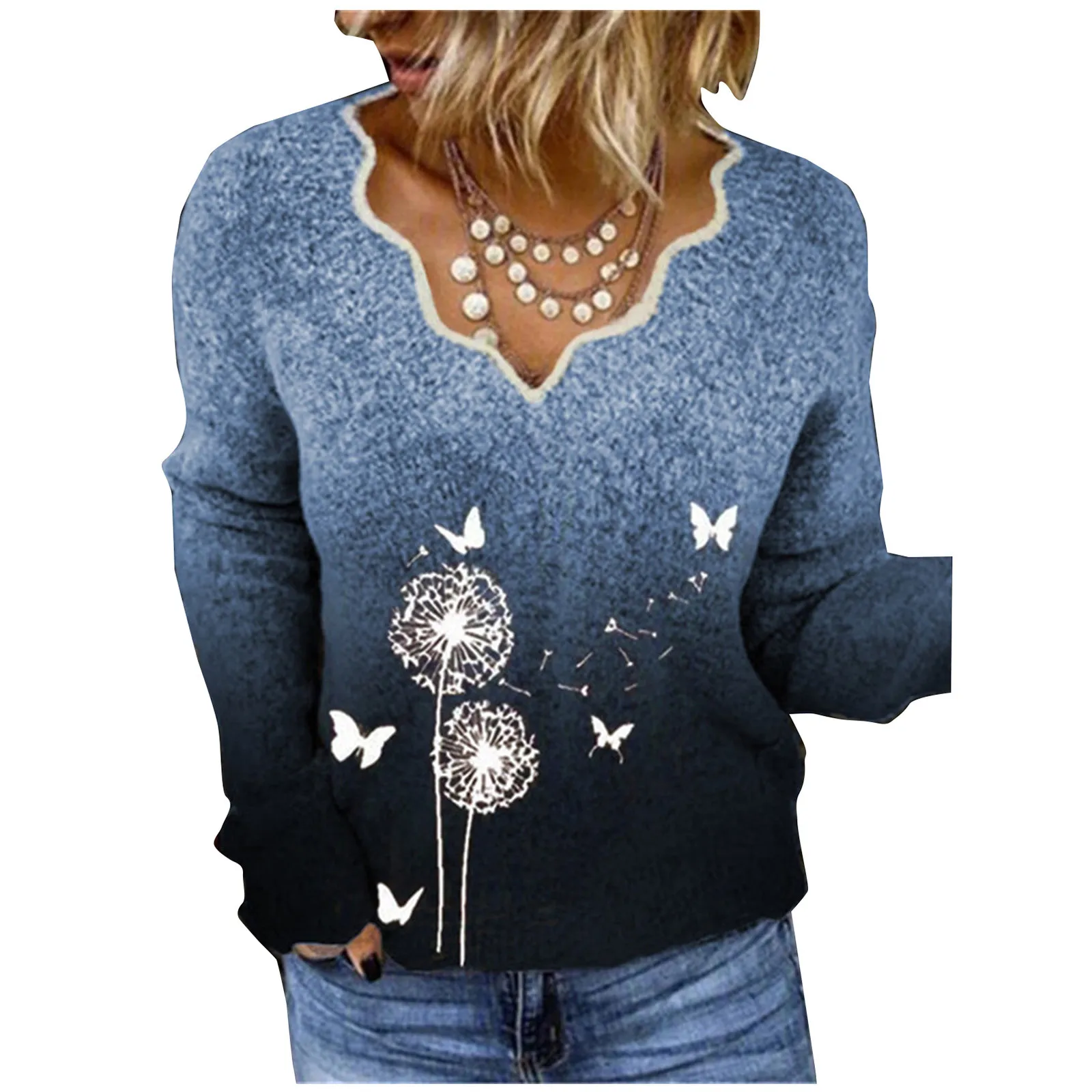 

Sunflower Print Ladies Sweatshirts V-neck Long Sleeve Fleece Women's Sweater Embroidered Autumn Winter Bottoming Girls Blouse