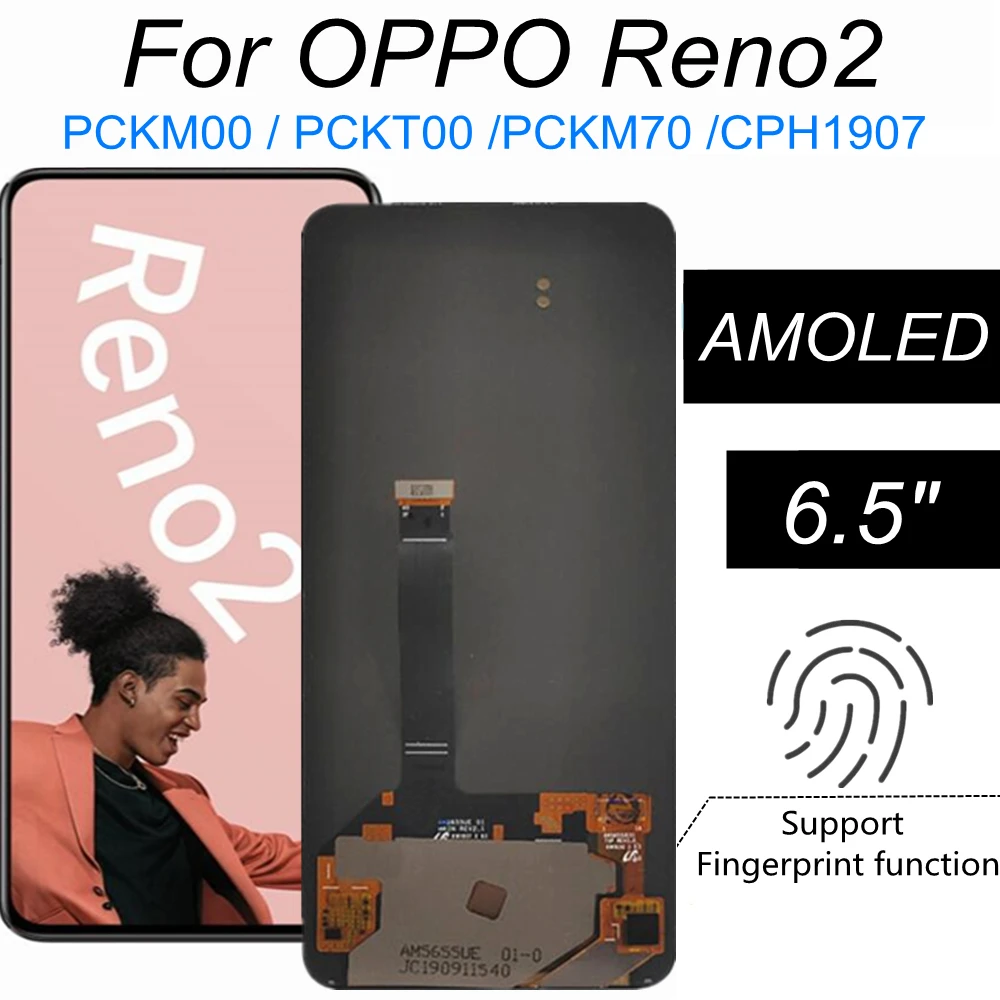 

6.5" AMOLED For OPPO Reno2 LCD Display Touch Screen Assembly Replacement for OPPO Reno 2 LCD PCKM70 PCKT00 PCKM00 CPH1907 LCD