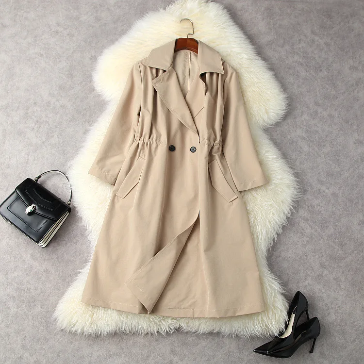 

Женская одежда в европейском и американском стиле, Новинка осени 2022, двубортный модный тренчкот с рукавом три четверти, отложным воротником...