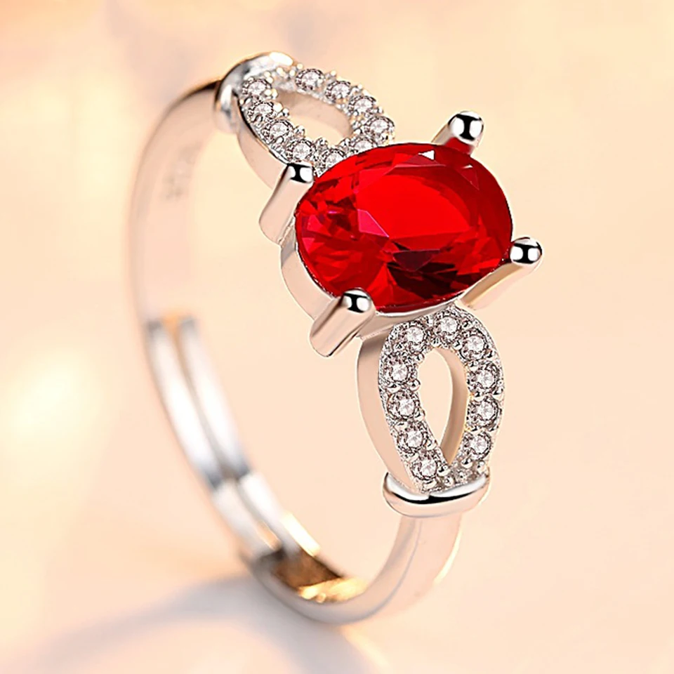 ЦИРКОНИЕВЫЕ кольца с красным камнем для женщин серебряный цвет Открытый