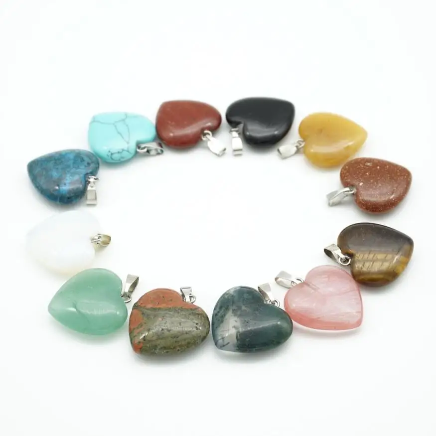 12 цветов Сердце натуральный камень кулон ожерелье кристалл Tophus Опал Камень