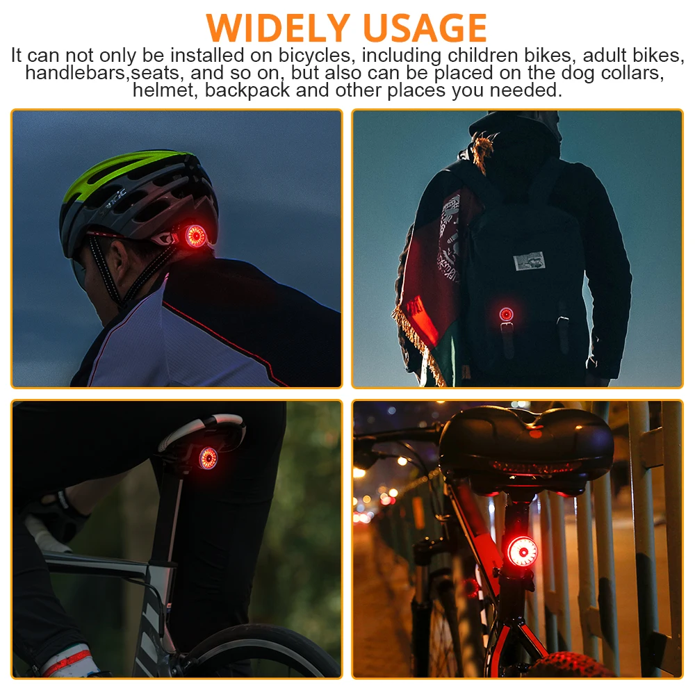 Bicycle Rear Rechargeable Brake Light Waterproof Smart LED Lamp Warning Braking Sensor Shape | Спорт и развлечения