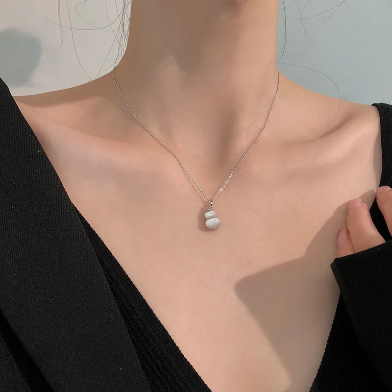 

2021 Fashion Gold Color Double-Sided Gourd Crystal Zircon Opal Pendant Necklace for Women Design Clavicular Chain Jewelry Gifts