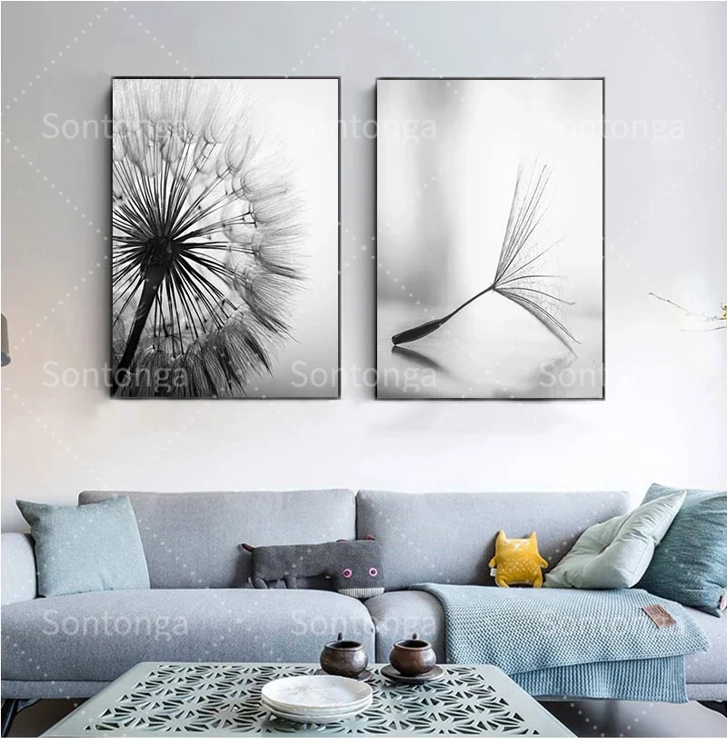

Dandelion Flower Canvas Painting Modern Black White Art Picture Room Home Decor Living Room Simple Art Exhibition Beautiful Gift