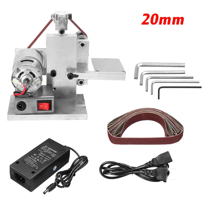20mm With Charger 110-240 В Электрический ленточный шлифовальный станок, шлифовальная полировальная машинка, точилка для ножей, деревообрабатывающий металлический шлифовальный станок и 10 шт Абразивных Лент - Цвет: 20mm With Charger