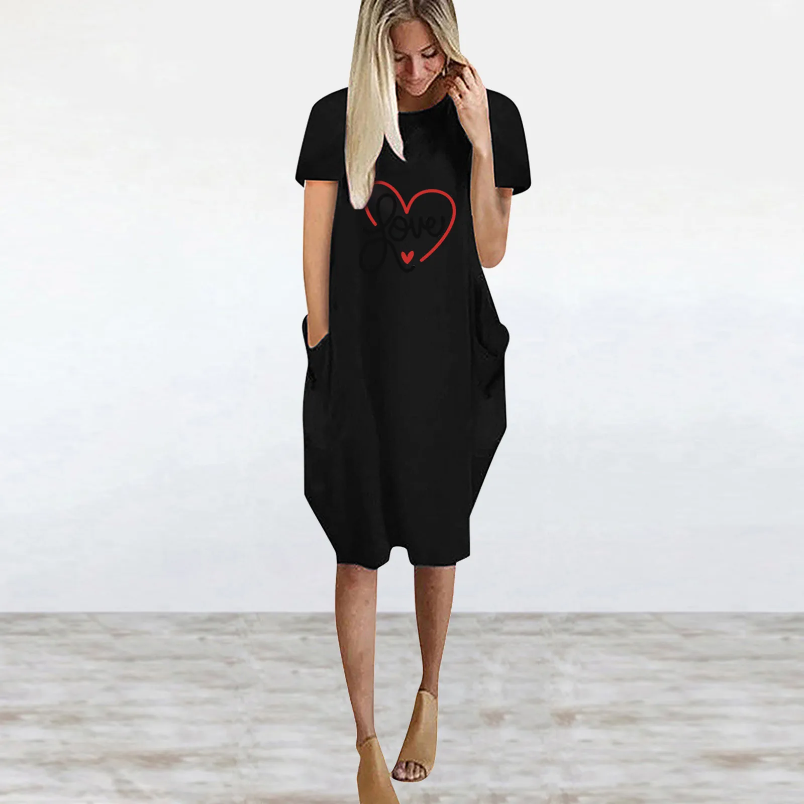 Летние футболки с изображением сердца платье модная женская Повседневная Sukienki