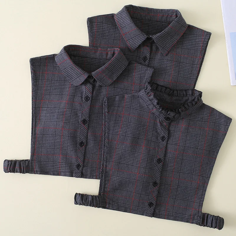 

Plaid Cotton Fake Collar Lapel Blouse Sweater Female Detachable Shirt Collar False Collar Women Stand Collars Decoration