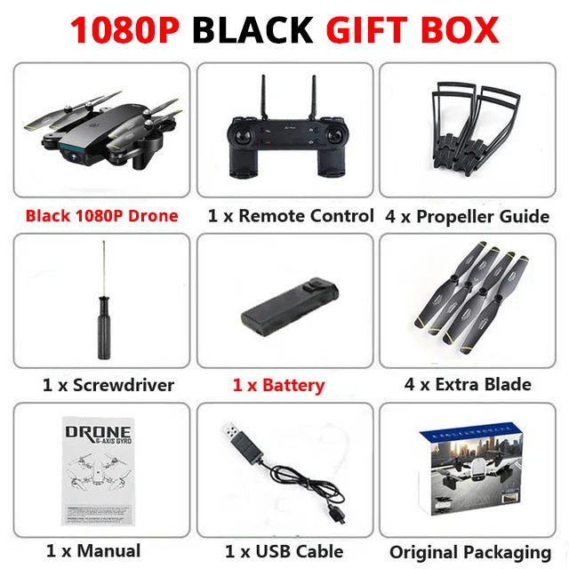 1080P Black Gift Box Mini Folding Unmanned Aerial Vehicle WIFI Drone With Camera HD 4K/1080P/720P FPV RTF Remote Control Helicopter RC Quadcopter Toy - Цвет: 1080P Black Gift Box