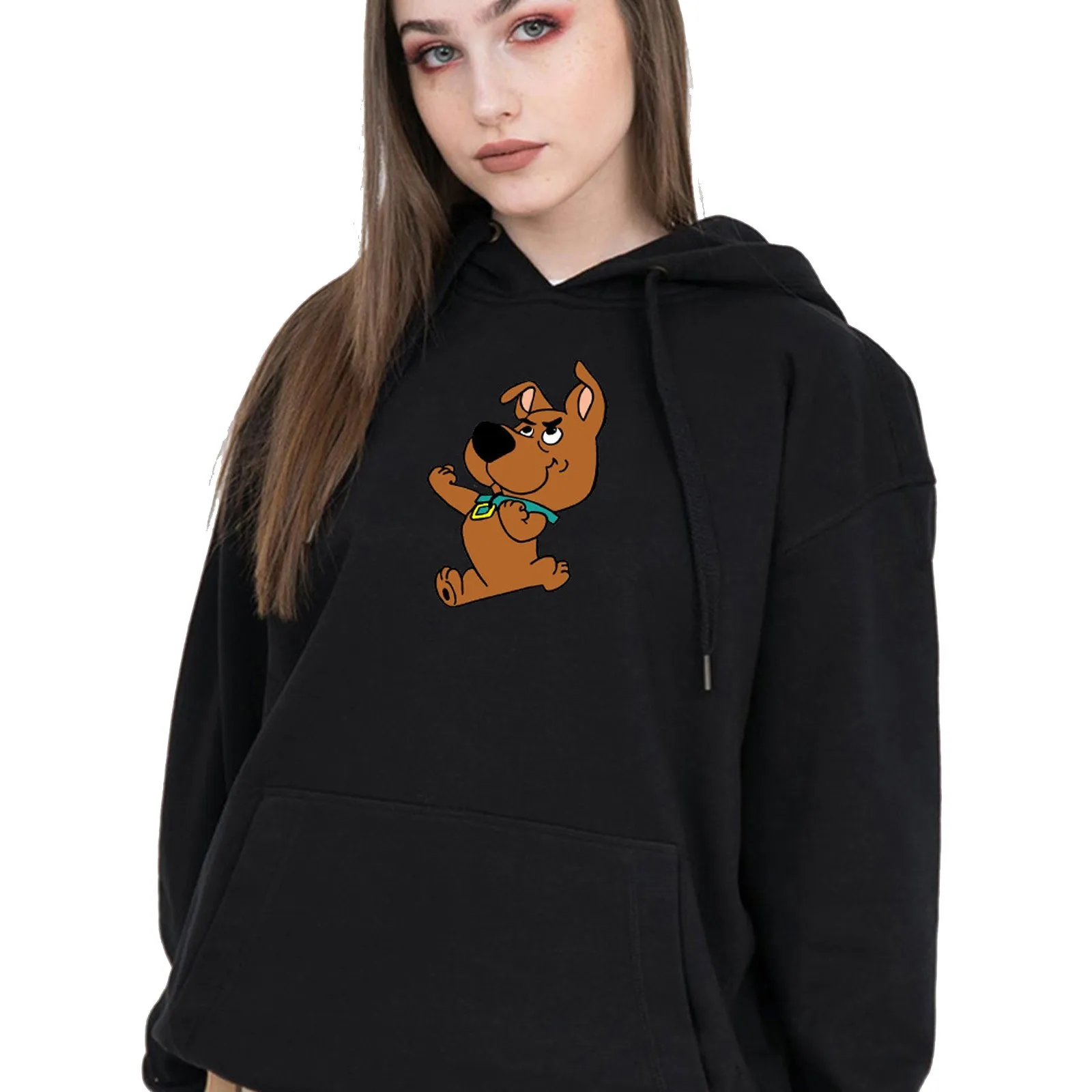 

Harajuku Women Hoodies Brown Boxing Puppy Cute Pattern Round Neck Pullovers Oversized Hoodie Long-sleeved Hooded Sweatshirts Hot