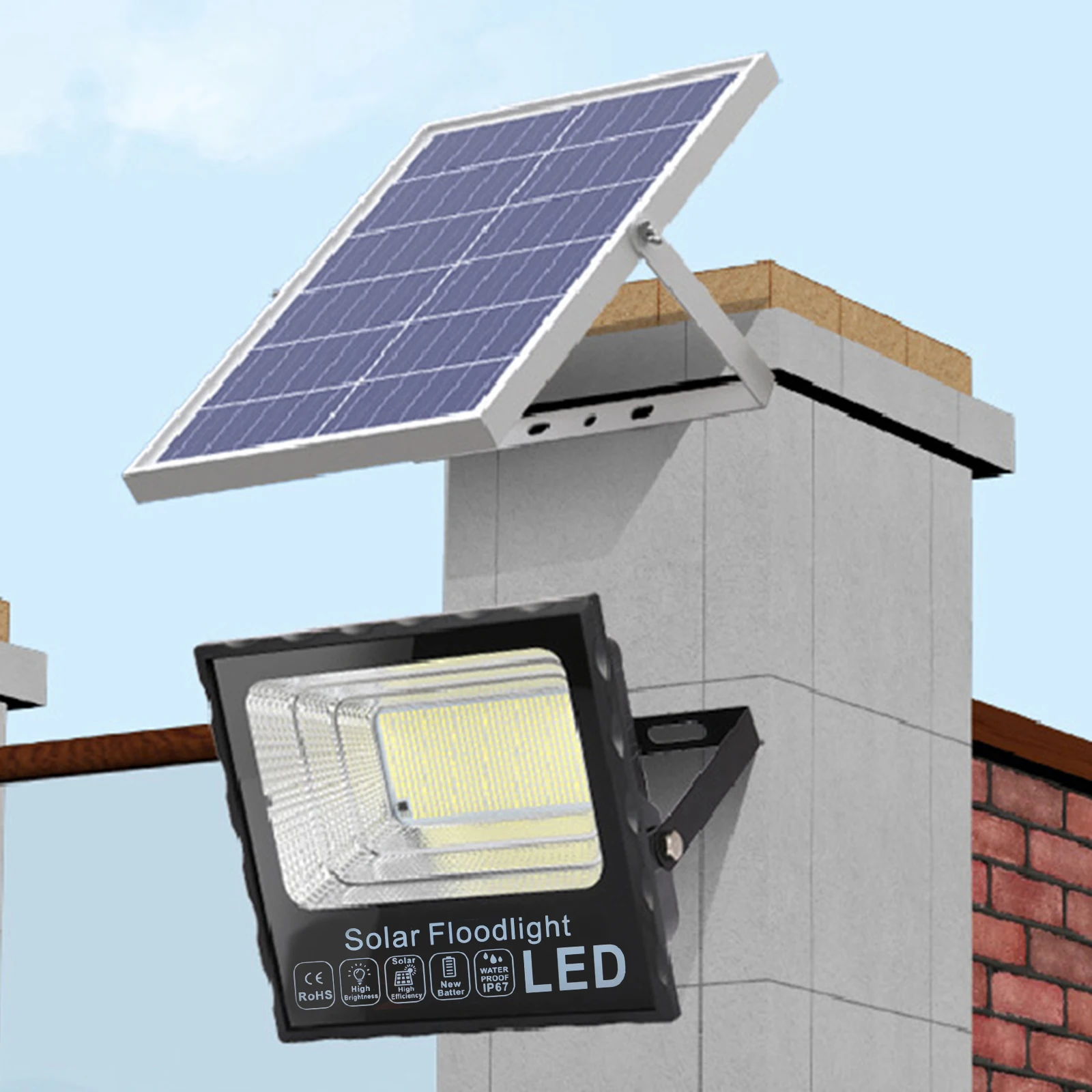 120W Outdoor Solar Light LED Solar Panel Spotlight Wall Mounted High Power For Garden Patio Yard Courtyard Lighting