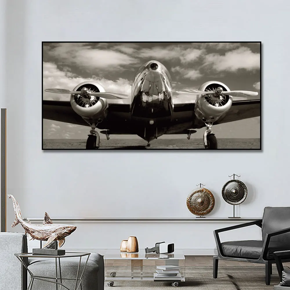 Черно-белый самолетик абстрактный холст фотообои искусство картина для гостиной