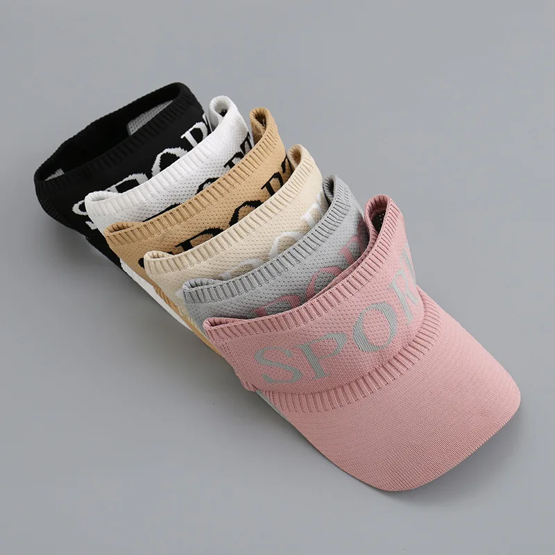 

New Unisex Empty Top Sun Visor Hat Letter Print Knitted Wide Brim Baseball Hat UV Protection Peaked Cap For Men And Women Summer