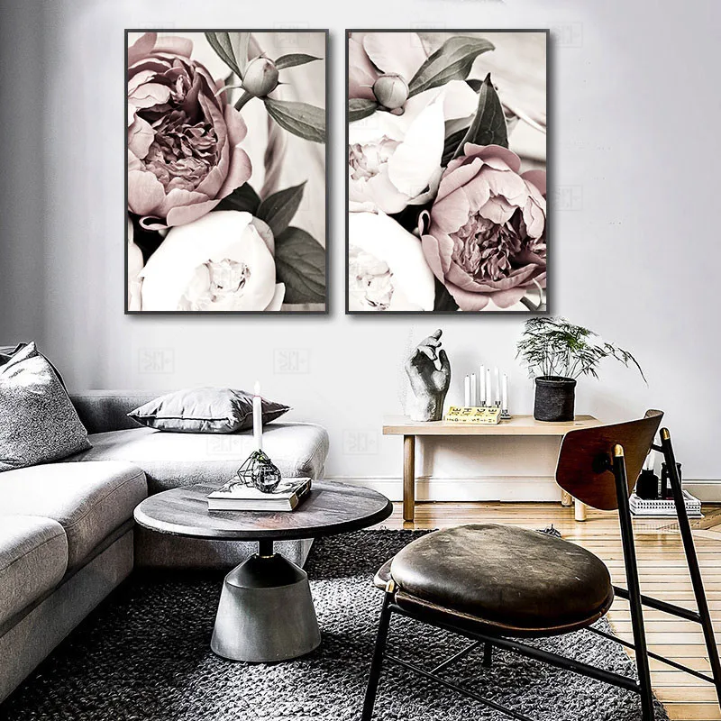 

Scandinavian Pink White Flower Leaf Plant Poster Nordic Botanical Print Canvas Painting Wall Art Decoration Picture Home Decor