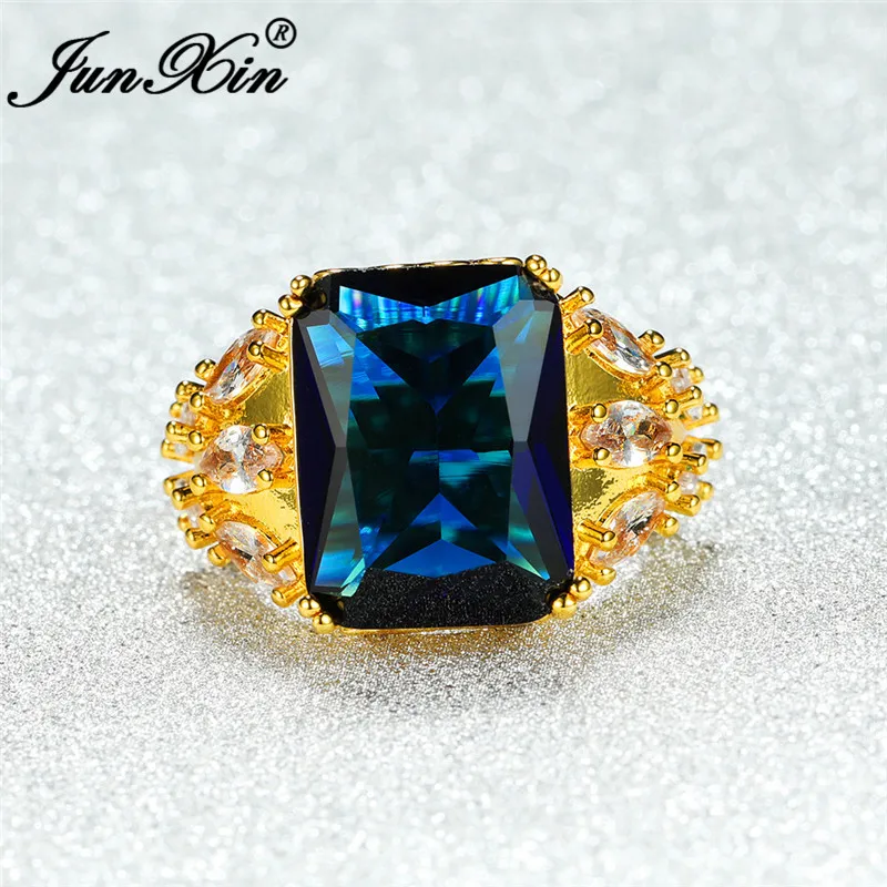 Винтажное прямоугольное кольцо с королевским синим камнем желтое золото