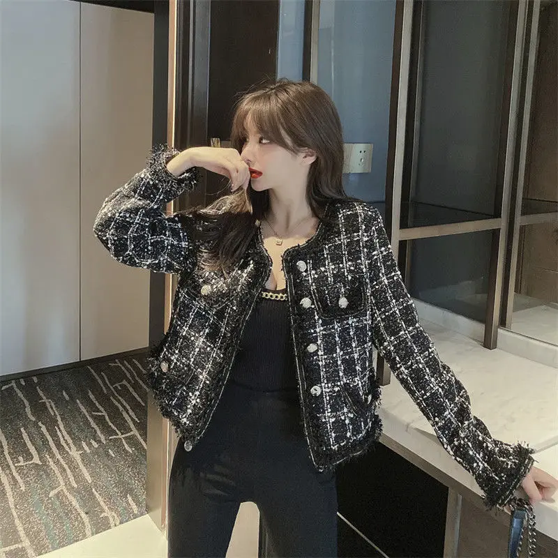

Spring and Autumn Retro Ladies Style Jacket Women's Tweed Temperament Short Top Slim Slimming All-match Net Red Jacket