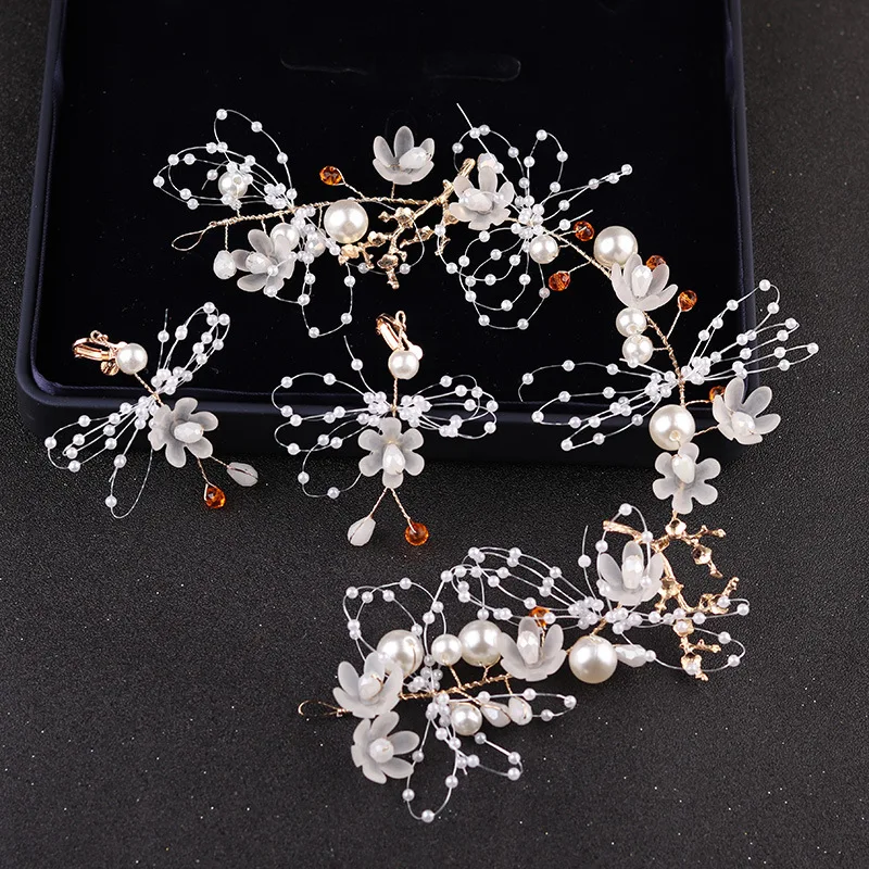 

Fairy Headdress Handmade Hair Ornament Bridal Wedding Jewelry Sets Women Headband Earrings Jewelry Sets Girls Hair Jewelry