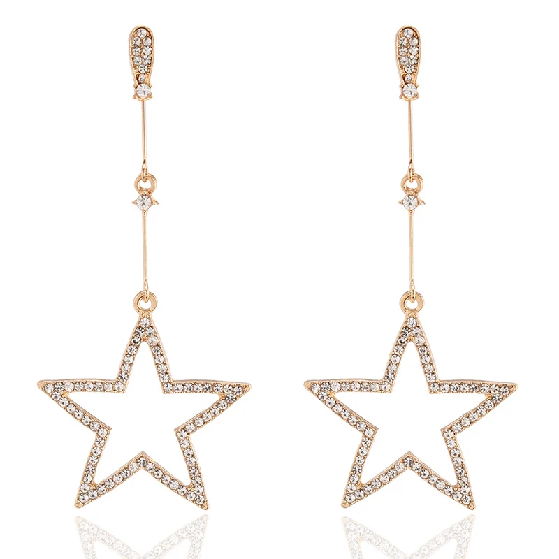 Корейские длинные серьги роскошные стразы пентаграмма модные для женщин 2021