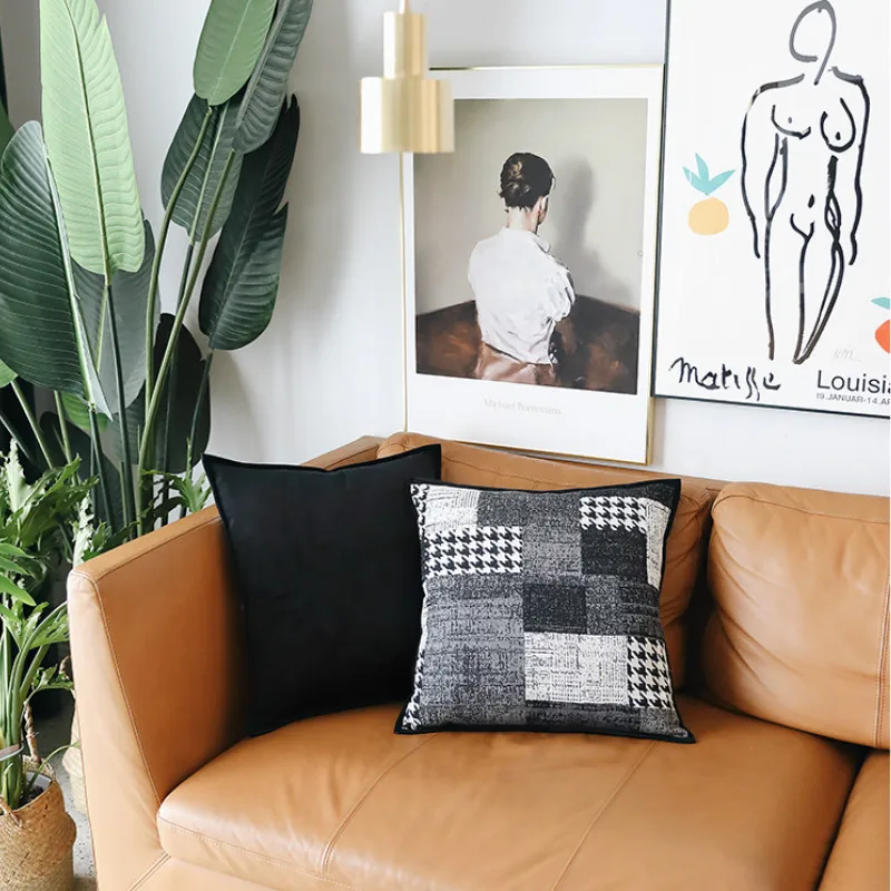 Чехол для подушки DUNXDECO роскошный винтажный черный с рисунком гусиные лапки | Дом