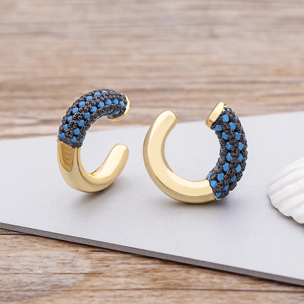 

2021 Trend Geometric Blue/Green/Purple Colors Ear Cuffs Clip Earrings Copper Zircon Crystal No Piercing-Clip On Earrings Gift