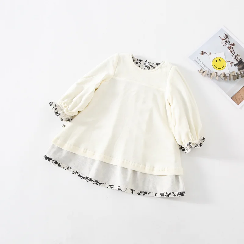 

WLG Girls Dress Kids Clothes Winter Velvet Thick Floral Printed Ruffle Dresses Baby Girl Warm Casual All Match Clothes for 1-5T