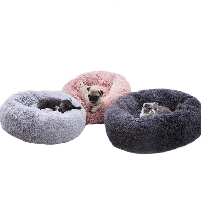 Лохматый искусственный мех круглый теплый плюшевый комнатный домик для кошек