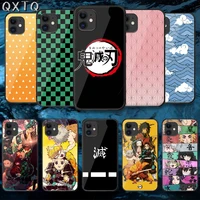 qxtq demon slayer anime tempered glass phone case cover for iphone 5 6 7 8 11 12 s plus xr x xs pro max mini se 2020 black 3d
