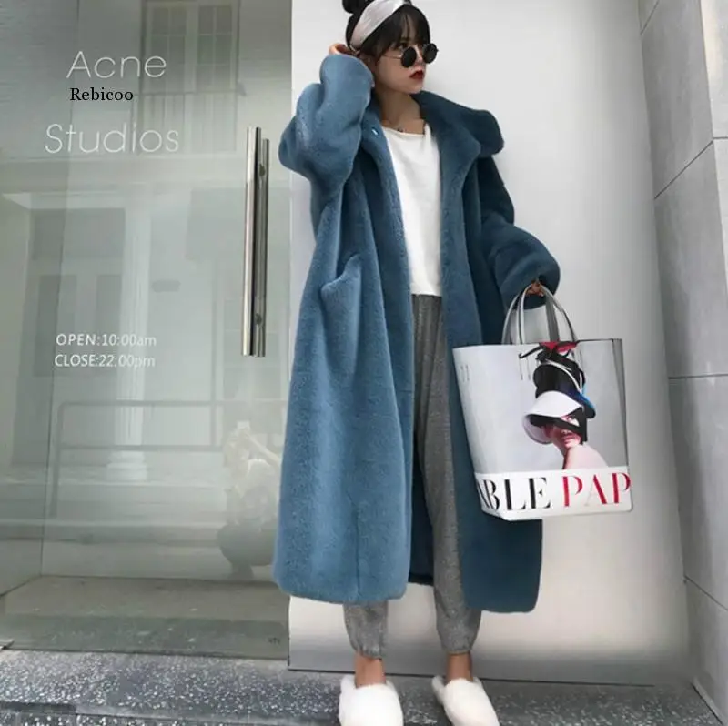 

New Imitation Mink Velvet Luxury Faux Fur Coats Parkas Women Winter Thick Loose Warm Outwear Plush Hooded Jacket Female