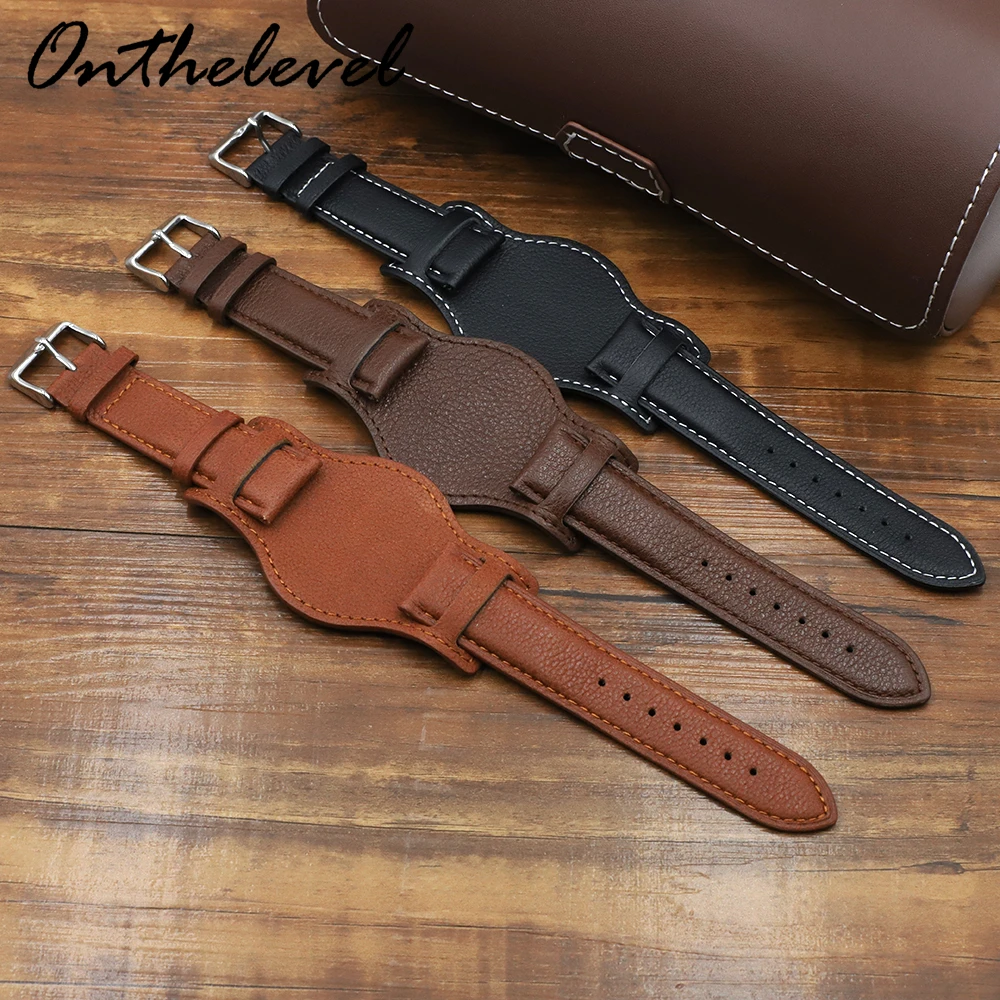 Genuine Leather Watch Strap 18 20 22mm Watchband With Mat Black Brown Coffee Leather Bracelet Wristwatch Band