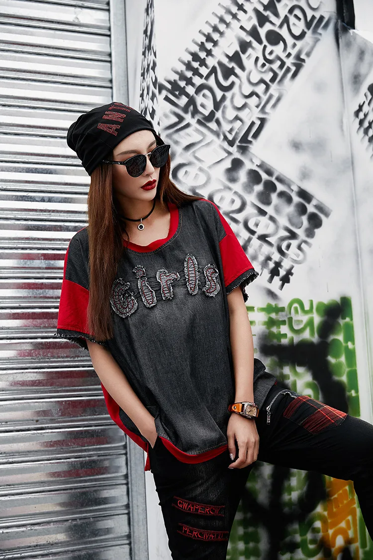 Max LuLu корейская женская мода стиль женские джинсовые Лоскутные Топы женские черные футболки с вышивкой винтажные футболки с принтом