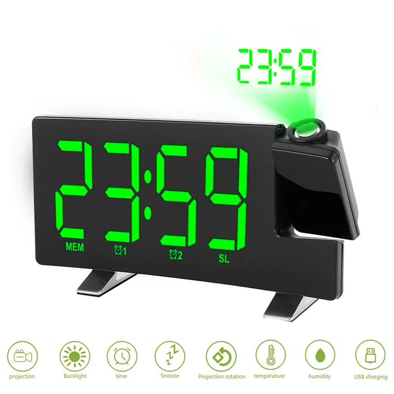 Проекционный цифровой будильник часы с функцией повтора и подсветкой проектор