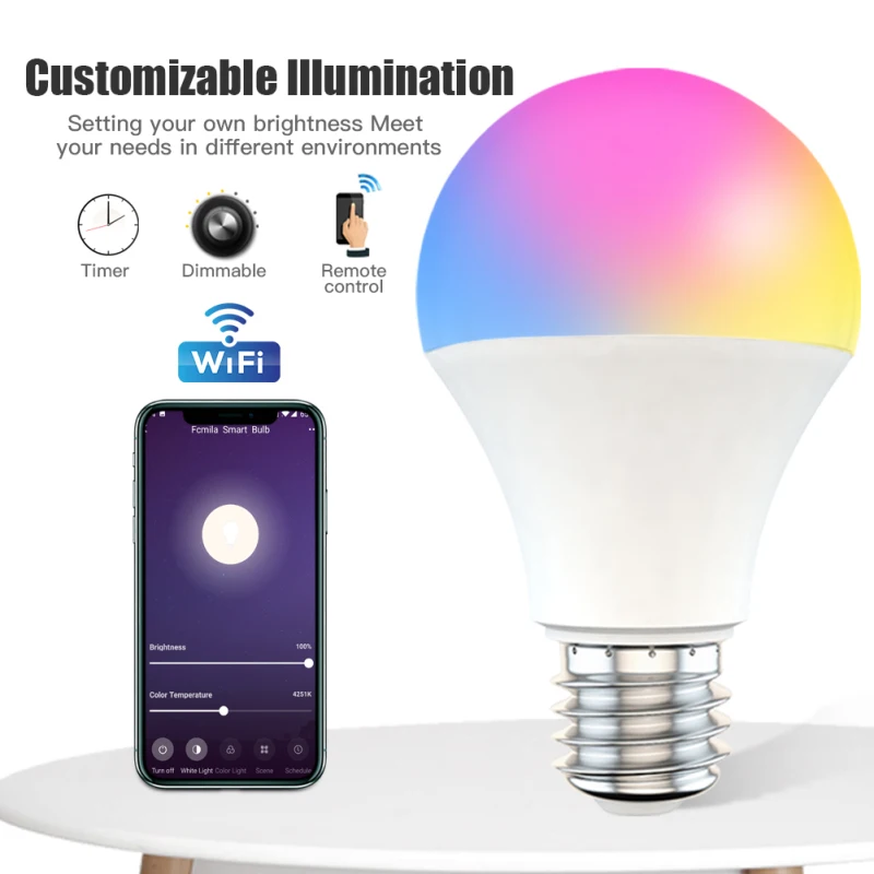 

9W WiFi Smart Light Bulb B22 E27 LED RGB Lamp Voice Control Work With Alexa/Google Home AC85-260V Dimmable Timer Bulb Indoor