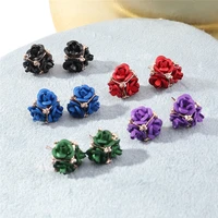 exquisite vintage rose flower stud earrings for women trendy flower metal earrings christmas earrings wedding jewelry gifts