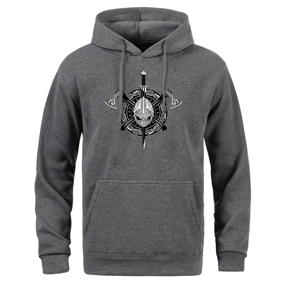 

Hot Sale Axe And Sword Vikings Cool Printing Male Hooded Coldproof Streetwear Loose Vintage Hoodies Large Size Men Sweatshirt