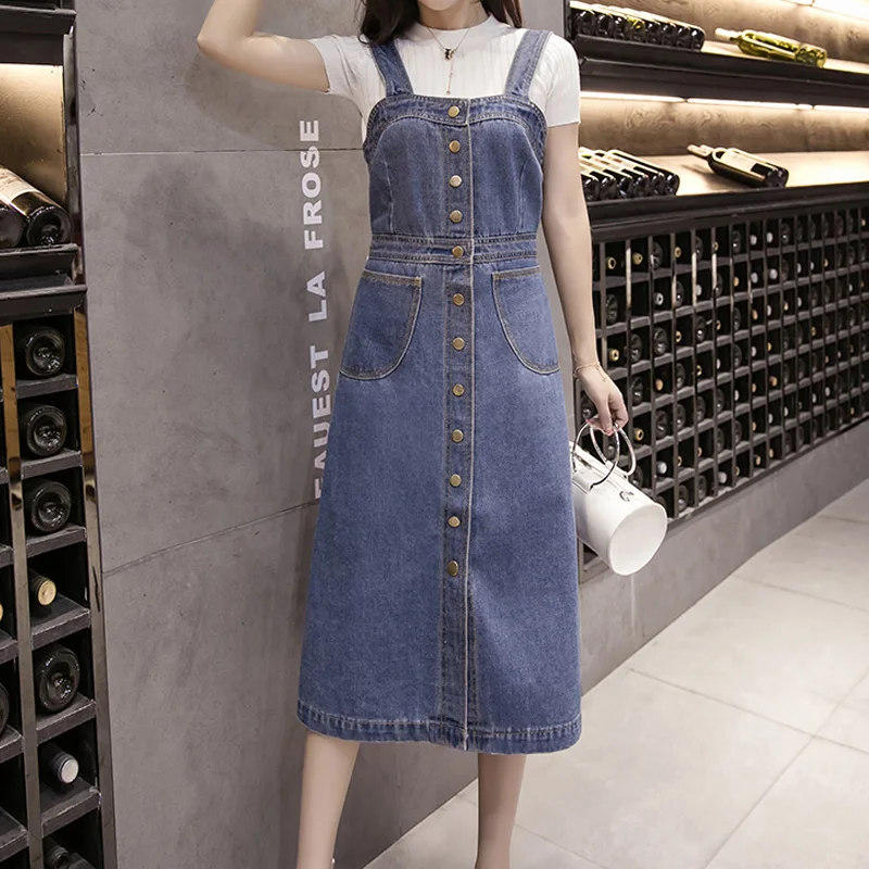 Женское джинсовое платье без рукавов облегающий однобортный сарафан на тонких