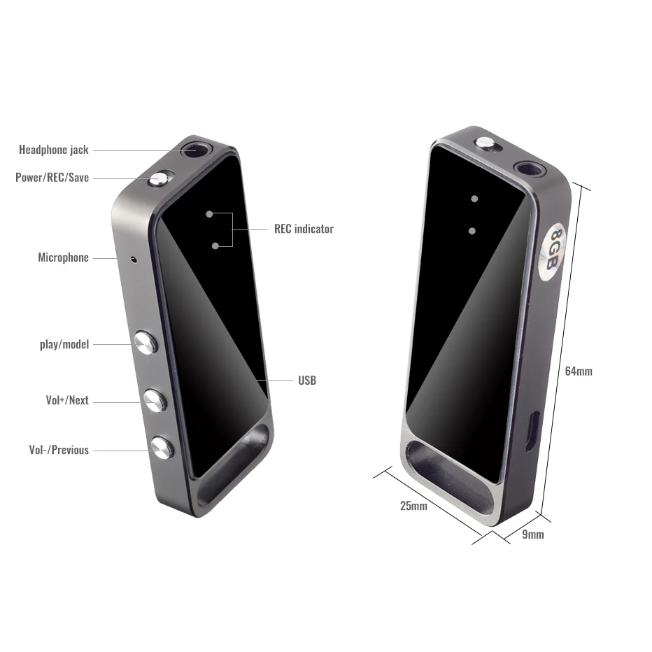 Ультратонкий металлический чехол с мини-USB-ручкой голосовой активацией 8 ГБ 16