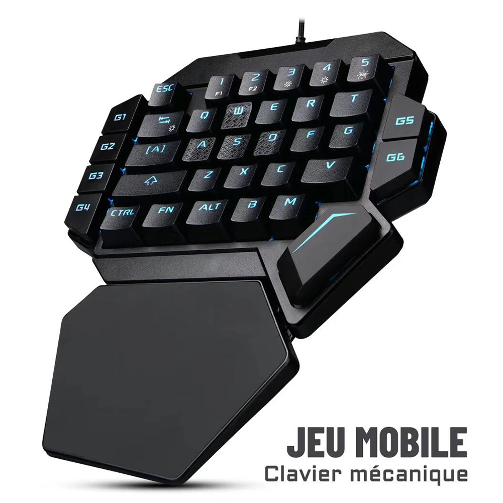 

One-Handed Gaming Keyboard Mechanical Wired RGB Backlight Left Hand Blue Switch Dustproof Portable Carrying Decor