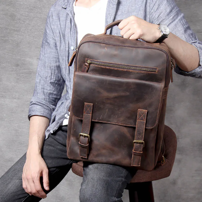 Винтажная мужская сумка Crazy Horse рюкзак из натуральной кожи унисекс Большой